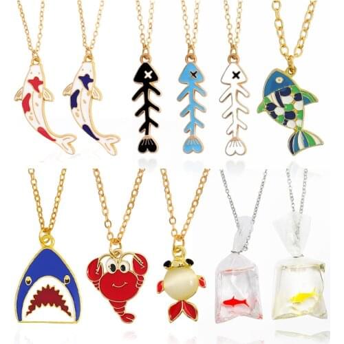 Shark Carp Whale Goldfish Fishbone Pendant Necklace For Women Moonstone Colored Enamel Fish Necklace Jewelry Collar Wholesale