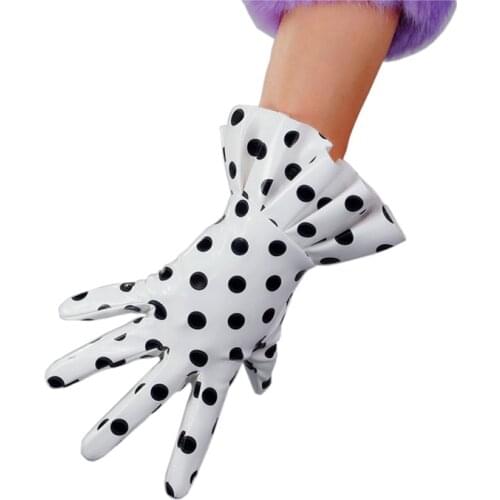 2021 Newest PU Gloves Female 25cm Short Faux Leather Wavy Folds Wrist Lace Women Emulation Leather Gloves WPU310