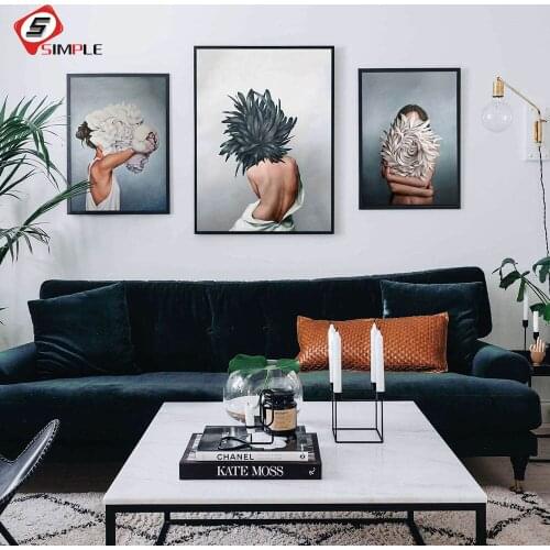 Nude Naked Women Feather Posters and Prints Nordic Figure Canvas Painting Girls Wall Art Flower Pictures for Living Room Bedroom
