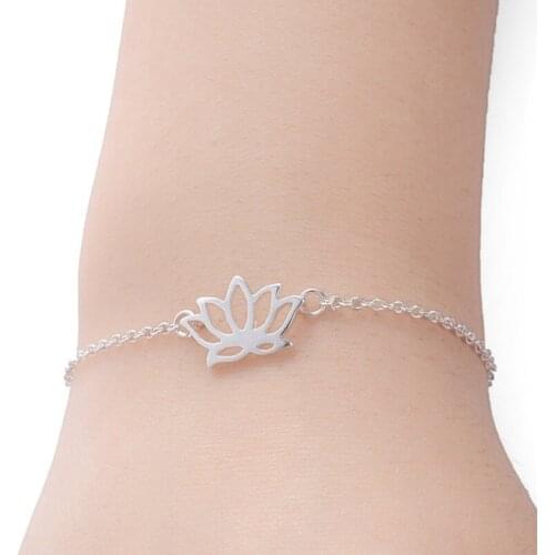 Gift For Her-Lotus flower Bracelet Silver Gold Color Charm Bracelets For Blessed Women Kids Loved Fashion Jewelry Lucky Gift