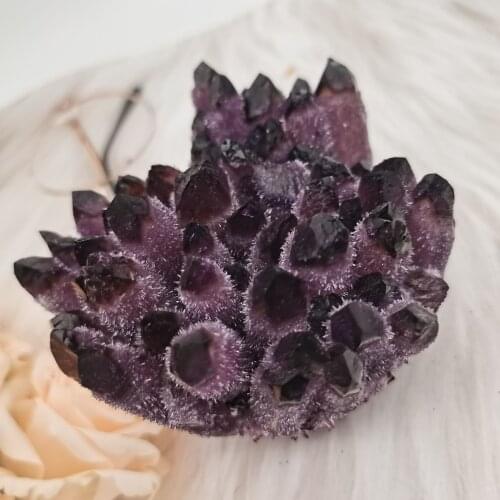 Natural Purple transparent crystal cluster stone ore demagnetization stone purification healing energy stone decoration