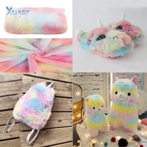 Xugar 45*145cm Rainbow Fur Fabric Colorful Imitated Fur Fabric For DIY Toy Home Textile Handmade Sewing Clothes Accessories