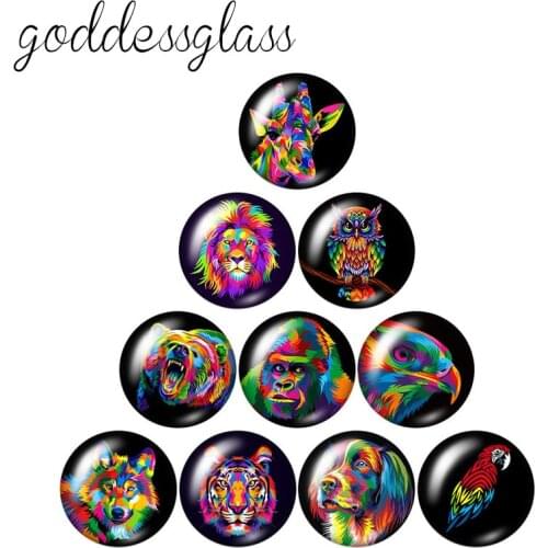 New Colorful oil paintings animals Lion 10pcs 12mm/18mm/20mm/25mm/30mm Round photo glass cabochon demo flat back Making findings