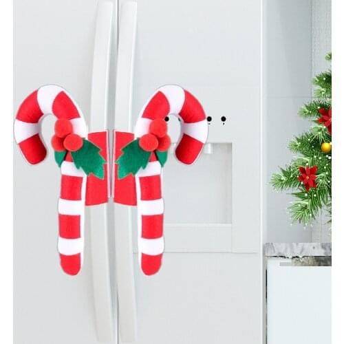 2Pcs Christmas Refrigerator Door Handle Cover Cloth Walking Stick Kitchen Appliances Microwave Oven Fridge Knob Glove Protector