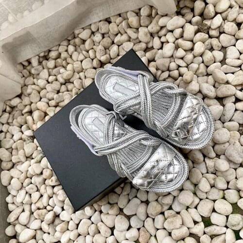 Flat Real Leather Sandals F2021 Women Open Toe Platform Summer Womens Sandals Brand Design Slides Luxury Shoes