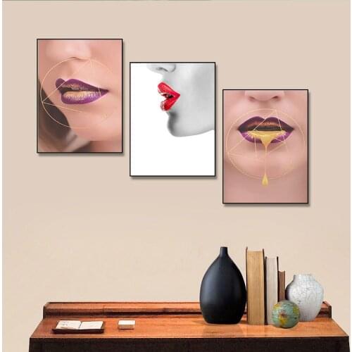 Scandinavian Figure Sexy Lip Canvas Painting Personality Porch Bedroom Living Room Art Frameless Hanging Painting Wall Art