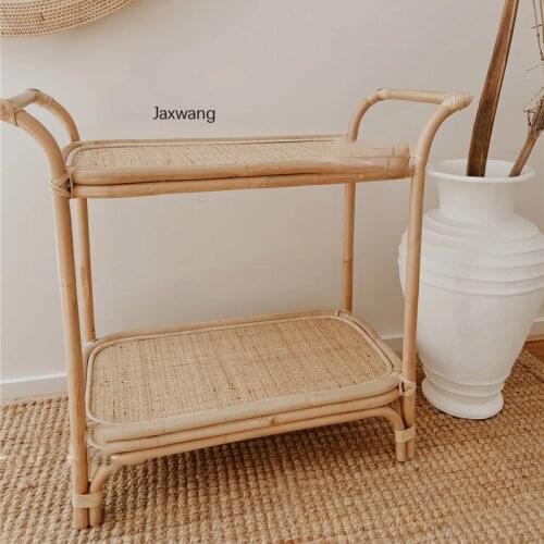 Nordic Kitchen Trolley Simple Rattan Racks Wicker Shelf Design Side Cabinets Double-layer Finishing Storage Study Bookcase Shelf