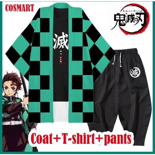 [Stock]Anime Demon Slayer Kimetsu no Yaiba Kamado Tanjirou Cosplay Costume Kimono Uniform Outfit Jacket Shirt Pants Top Hallowee