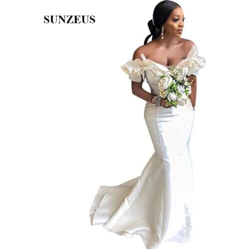 Mermaid Taffeta Bridesmaid Dress Off Shoulder Ruffles Women Wedding Party Gowns Elegant Long Formal Dresses