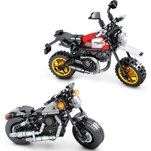 Technical famous brand motorcycle DucatiS Scrambler Desert Sled model moc building block harl iron 883 brick toy collection