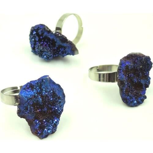 Titanium Blue Crystal Irregular Cluster Ring Of Plating Platina Adjustable 20-30mm