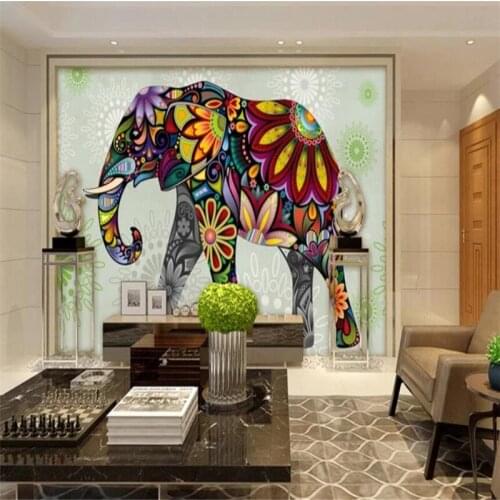 Southeast Asian Ethnic Pattern Elephant Animal Wall Cloth Thai Home Decor Wall Paper 3D Restaurant Snack Bar Mural Wallpaper 3D