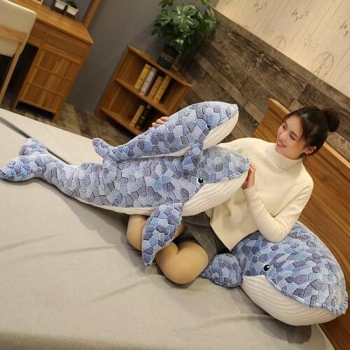 50-110cm Giant size Whale Plush Toy Blue Sea Animals Stuffed Toy Huggable Shark Soft Animal Pillow Kids Gift