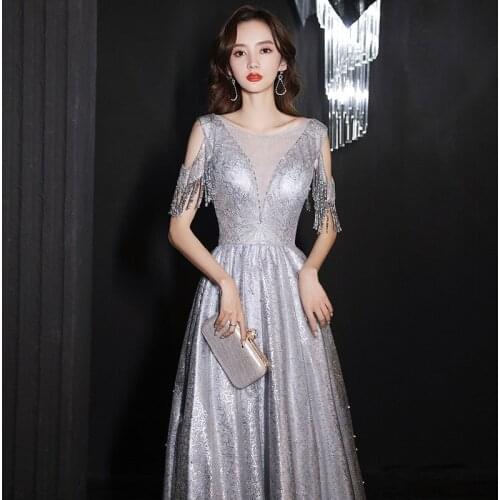 Evening Dress 2021 New Elegant Beaded Tassel Long Party Dress Formal Prom Gowns Engagement Banquet Dress