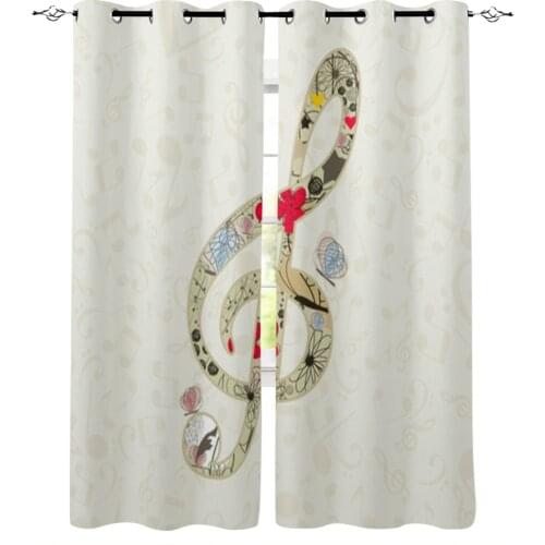 Musical Note Flower and Butterflies Window Curtains for Living Room Luxury Kitchen Bedroom Drapes Home Decor Backdrop Curtain