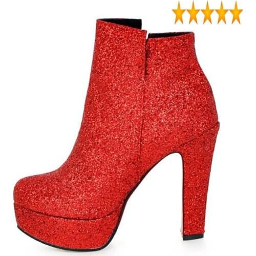 Ankle 2021 New Boots Fashion Autumn Zipper Super High Heel Pu Leather Wedding Shoes Female Footwear Red Gold Silver Pink Laarzen