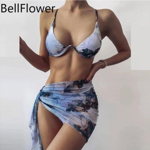 2021 New Sexy Three Pieces Bikinis Set Push Up Sexy Marble Women Swimsuit High Waist Swimwear Women Bathing Suit Beach Wear