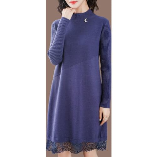 Women 2020 Autumn Winter Mid-long Sweater Dresses Female New Knitted Solid Color Vestido Ladies Half Turtleneck Loose Dress V337