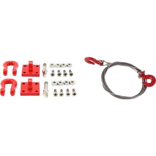 1Pcs 1/10 Rc Car Crawler Steel Tow Rope With Hooks & 2Pcs Metal Front Rear Bumper Rescue Trailer Hook & Mount Set