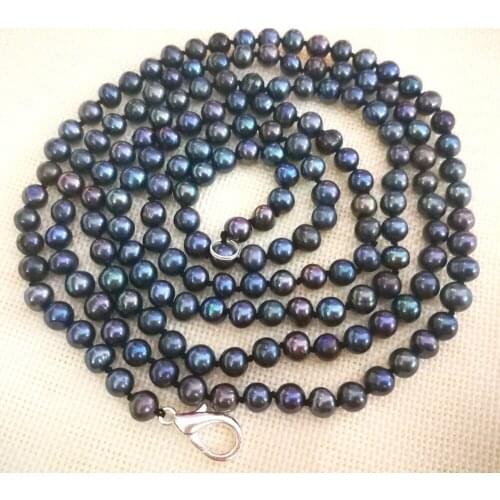 100'' 254cm Women Jewelry 6x7mm black colors pearl beads handmade necklace Natural freshwater pearl gift