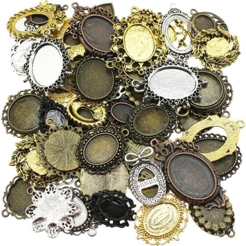 100Gram Mix Designs Multicolor Zinc Alloy Pendant Blank Cameo Cabochon Base Setting Jewelry Accessories