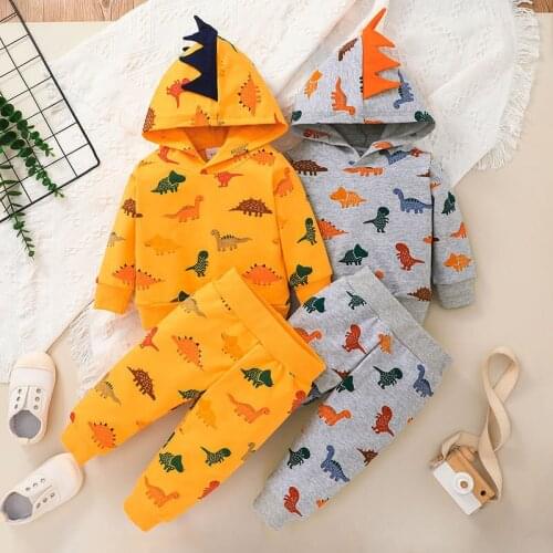 Newborn boy clothing sets 2021 autumn fashion cartoon dinosaur boy clothes hooded T-shirt + pants 2PCS baby clothing set