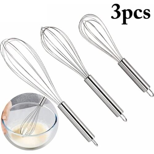 3Pcs/Set Stainless Steel Balloon Wire Whisk Egg Beater Mixer Kitchen Baking Utensil 8/10/12 Inches Kitchen Beating Tools