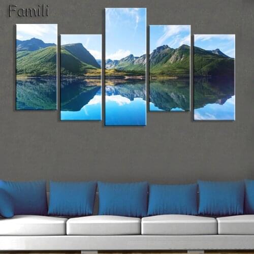 5PCS norway night northern lights lake Natural landscape poster silk fabric cloth print wall sticker Wall Decor custom print