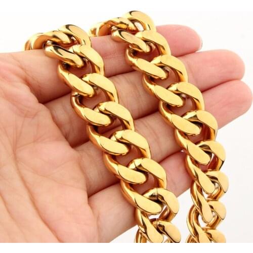 7"-40" Choose High Polished 316L Stainless Steel 15MM Gold Cuban Curb Cuban Link Chain Mens Necklace or Bracelet Bangle