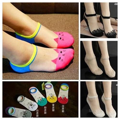 8 pairs Spring Summer Woman Girls Lace Flower Short Boat Sock Antiskid Low Invisible Ankle Transparent Hollow Out Socks Slippers