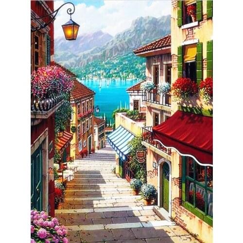 ARMYQZ5D diamond painting street full square round diamond embroidery mosaic landscape home decoration