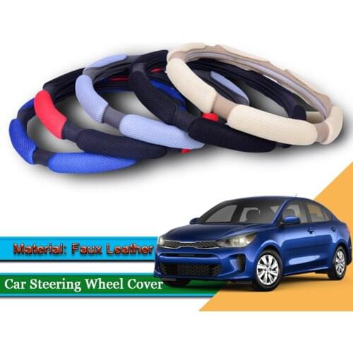 Car Styling Leather Car Steering Wheel Cover Car Steering-wheel Hubs interior Automobiles Accessories Fit For Kia Rio 2012-2020