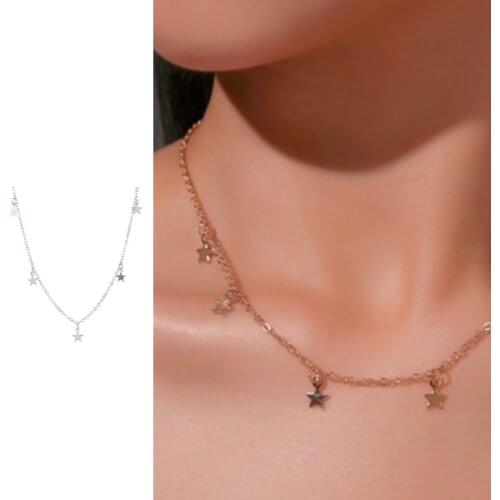 Trendy Pendant Chain Necklace Five-Pointed Star Shape Shining Zircon 925 Sterling Silver Jewelry For Women Wedding Birthday Gift