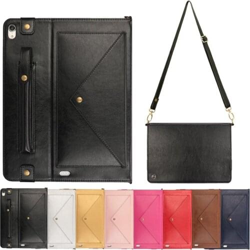 Case For iPad Pro 12.9 2015 2017 2018 case pencil holder Smart Leather Card slot shoulder Strap Bag For iPad Pro 12.9" Cover