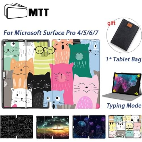 MTT Tablet Case For Microsoft Surface Pro 4 5 6 7 12.3 inch PU Leather Tri-Fold Flip Stand Cover Smart Protective Shell Funda