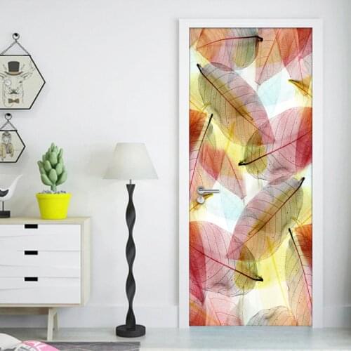 Color Leaves Creative DIY Door Sticker Living Room Bedroom Door Decoration Art Mural PVC Self-adhesive Wall Sticker Wallpaper