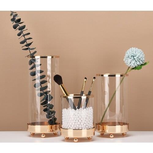 1Pc Modern Transparent Glass Vase Living Room Dried Flower Arrangement Brush Holder Home Decor
