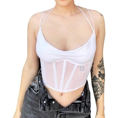 Women Sexy Camisole Top Spaghetti Straps Deep-V Vest Bandage Tie Up Adjustable Back Party Crop CamisTank Tops