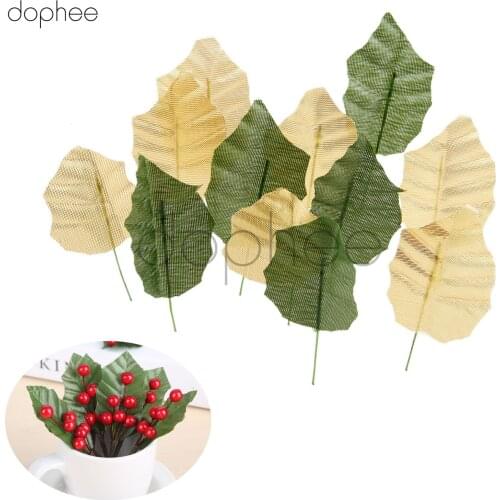Dophee 50pcs Green artificial leaves wedding home decoration rose leaves DIY cut and paste craft false flowers artificial plants
