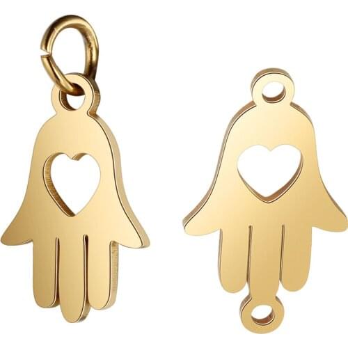 Fnixtar 10pcs/lot DIY Mirror Polished Stainless Steel Heart Hand Metal Mini Charms Connecting Charms DIY Jewelry Accessories