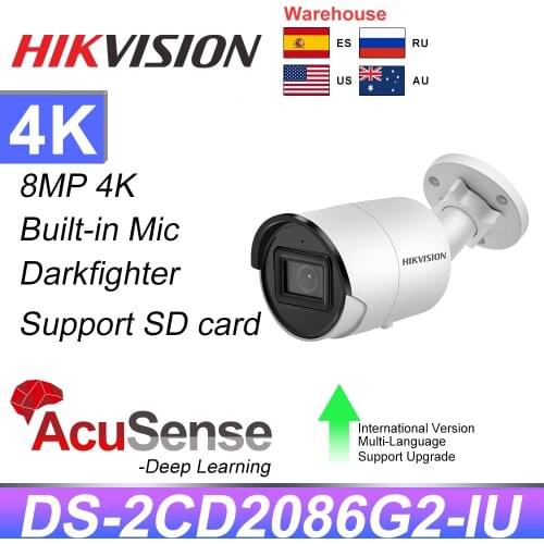 Hikvision 8MP 4K Original Camera IP POE AcuSense Turret Dome IR IPC DS-2CD2086G2-IU H.265+ DarkFighter IP67 Vehicle Human Camera