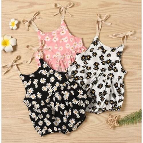 0-24M Newborn Baby Girls Romper, Daisy Print Sleeveless Sling Bodysuit One-piece Suit for Summer Photography