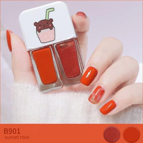 Manicure water based bright scrub can tear Gemini nail polish two bottles set twin nail polish combination glitter nal art tools