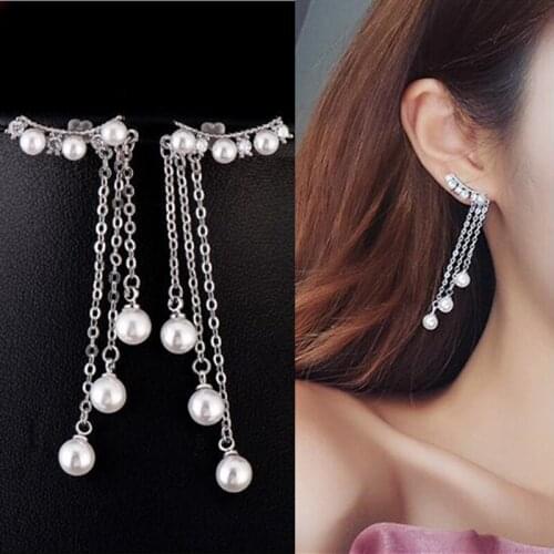 Fashion Long Tassel Earring for Woman Imitation Pearl Earrings Temperament Silver Plated Jewelry Brincos Wholesale Gifts