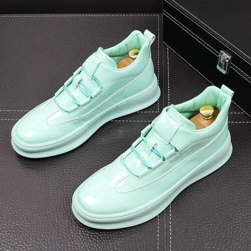 Mens fashion party nightclub wear patent leather boots oxfords flats shoes handsome platform boot short botas masculinas sapatos