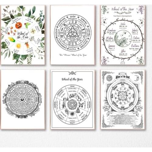 Wheel of the Year Grimoire Prints Book of Shadows Posters Pagan Holidays Witch Wall Art Canvas Painting Picture Home Room Decor