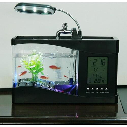 Aquarium Fish Tank Plastic USB Charging LED Lighting Fish-Tank With LCD Display Screen Fish Tank For Home Office Desk Decoration