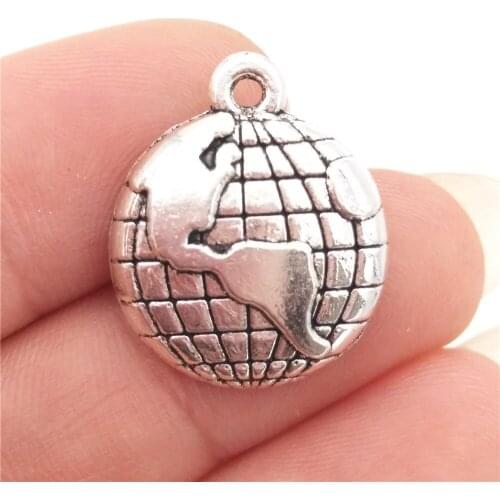 BULK 30 Zinc Alloy Travel Theme Planet Globe Charms Antique Silver Plated Earth World Map Pendant DIY Jewelry 16*19mm 1.8g