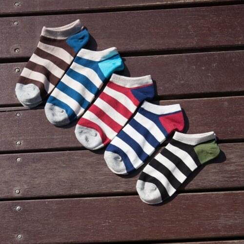 PEONFLY Classic stripe Spring and Fall Contrast Color Grid Male Slippers Men Casual Invisible Socks Soft Cotton Mens Boat Socks