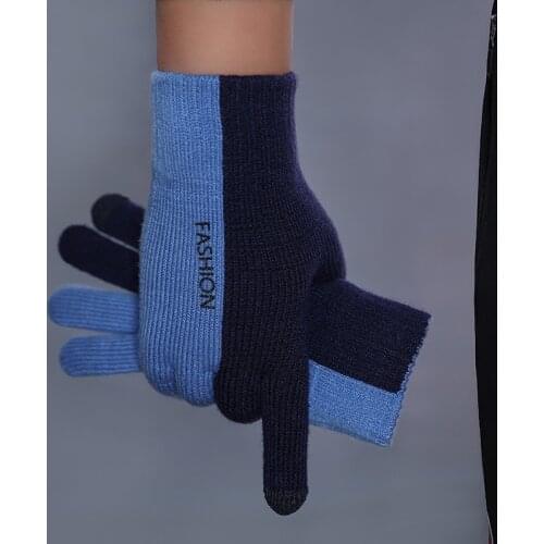 Winter Women Knitted Gloves Touch Screen High Quality Thicken Warm Stretch Girls Mitten Patchwork Colour Men Gloves Autumn New